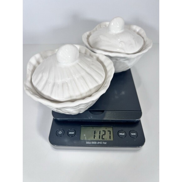 VTG OLFAIRE Portugal White Ceramic Shell Lidded Bowls Set Of 2- Coastal‎ Cottage - Picture 15 of 15
